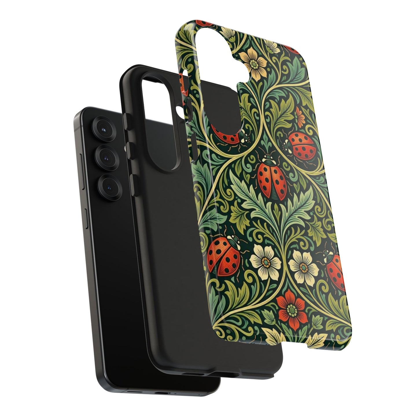 Vintage Floral Ladybug Tough Phone Case — Botanical Victorian Pattern