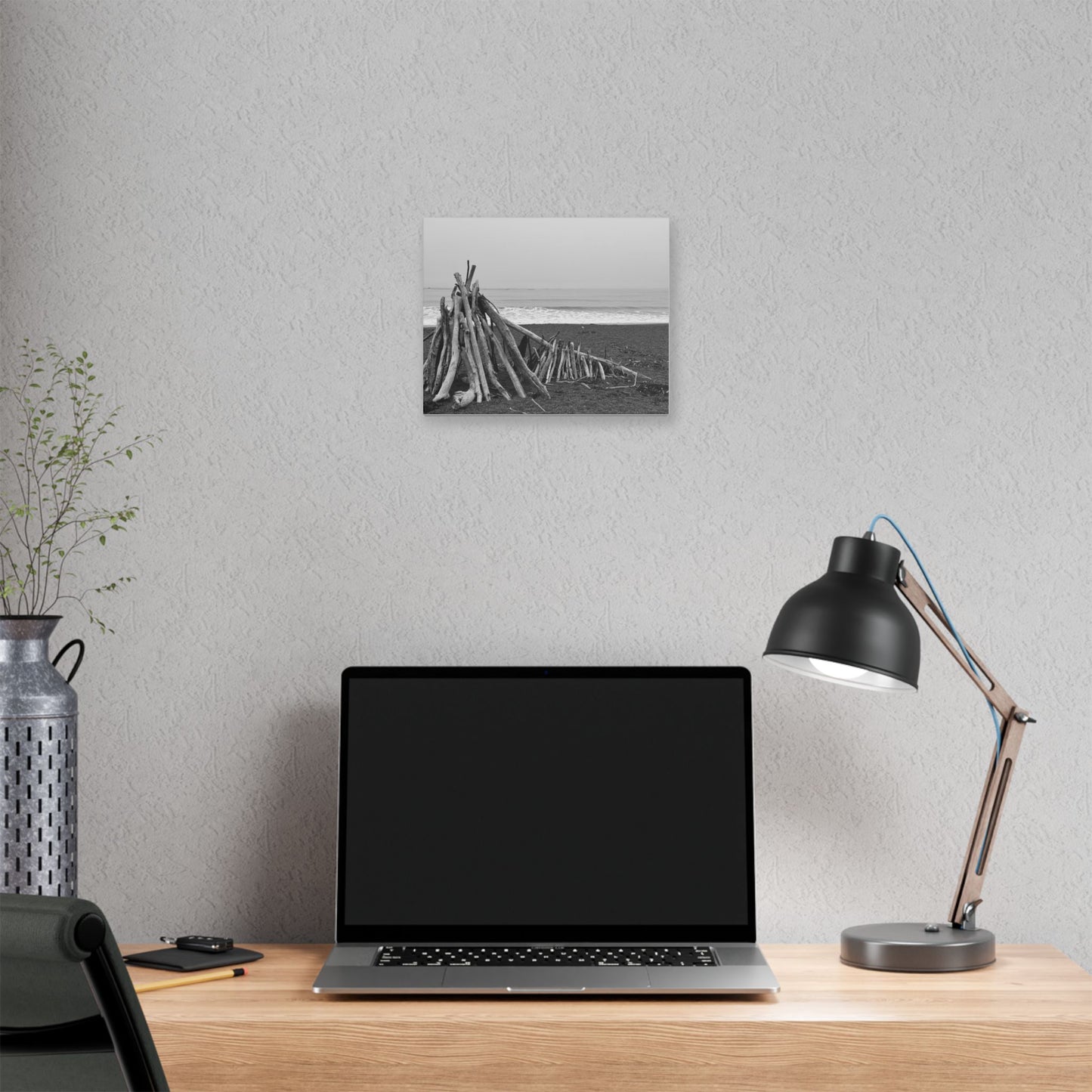 Driftwood Beach Shack Canvas | Black and White Coastal Wall Art