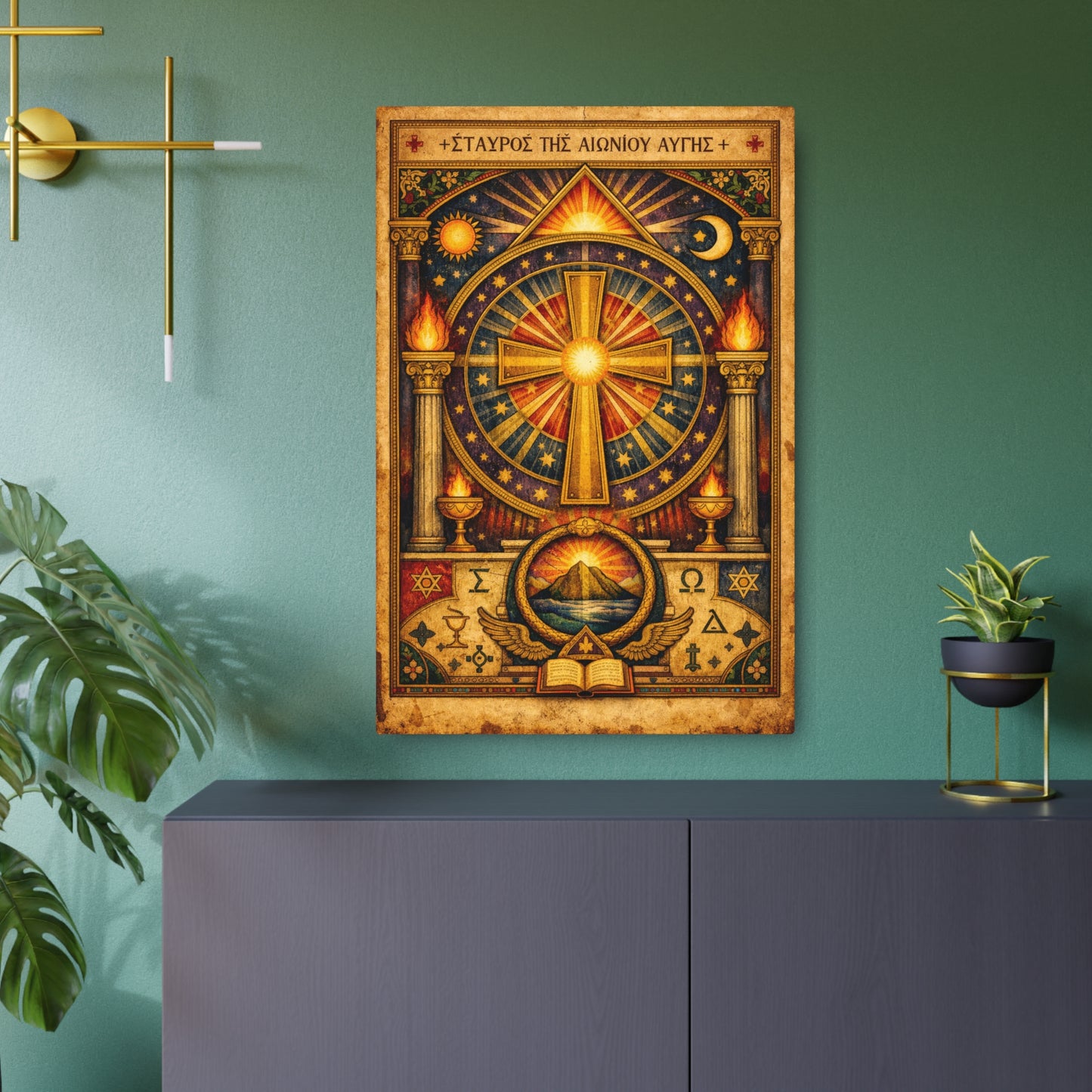 Religious Metal Art Sign — Ornate Cross Icon Wall Plaque