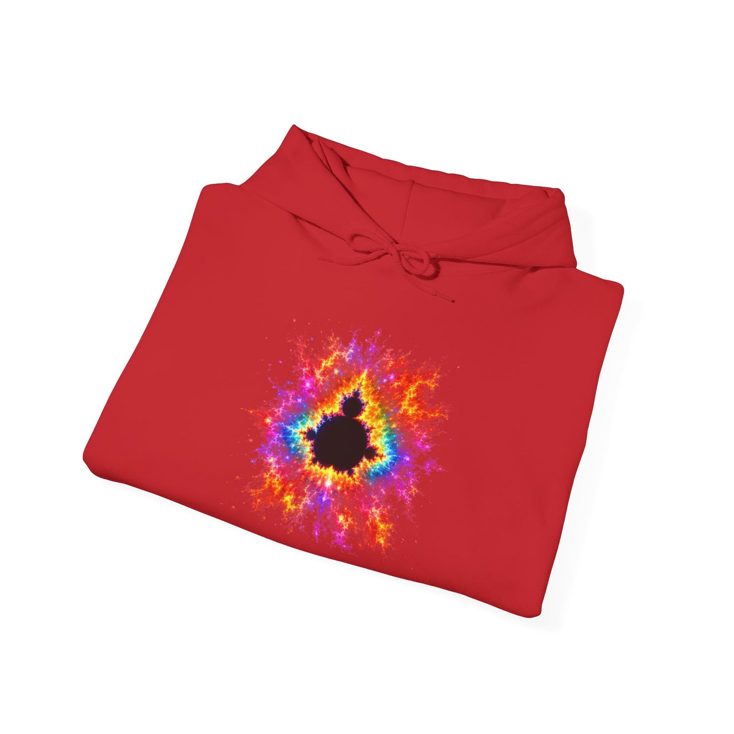 Mandelbrot Nebula Hoodie — Rainbow Fractal Explosion Pullover