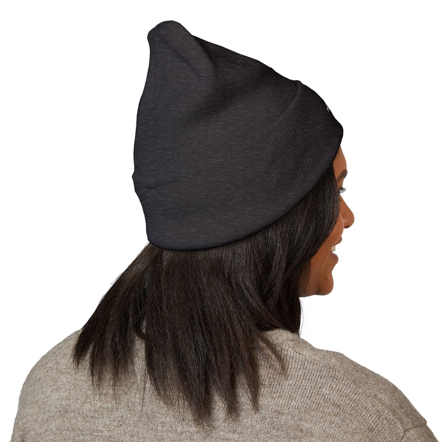 Embroidered Heart Rose Cuffed Beanie – Minimal White Knit Winter Hat
