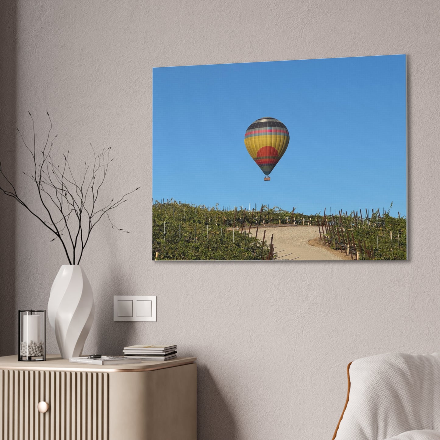 Hot Air Balloon Over Vineyard Canvas