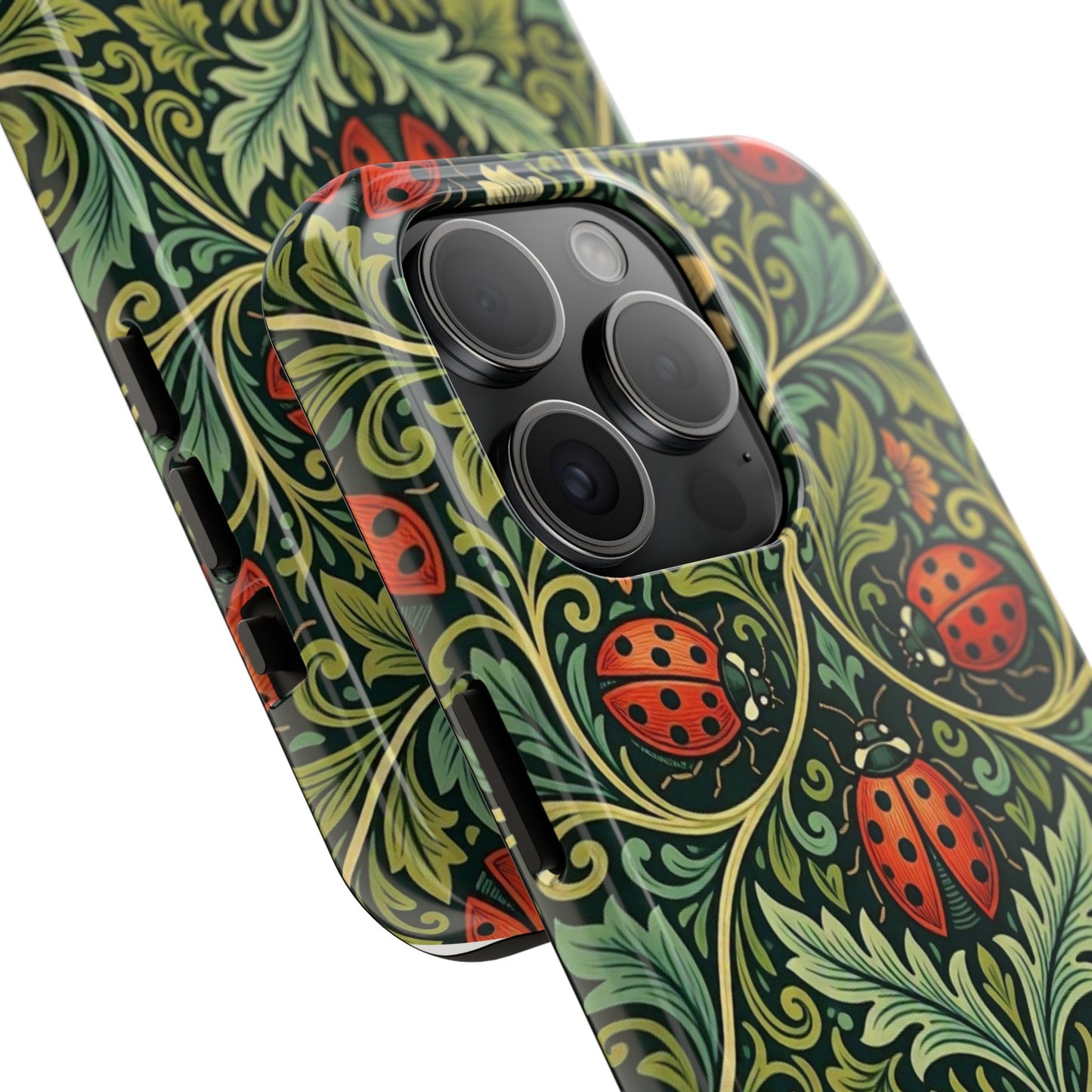 Vintage Floral Ladybug Tough Phone Case — Botanical Victorian Pattern