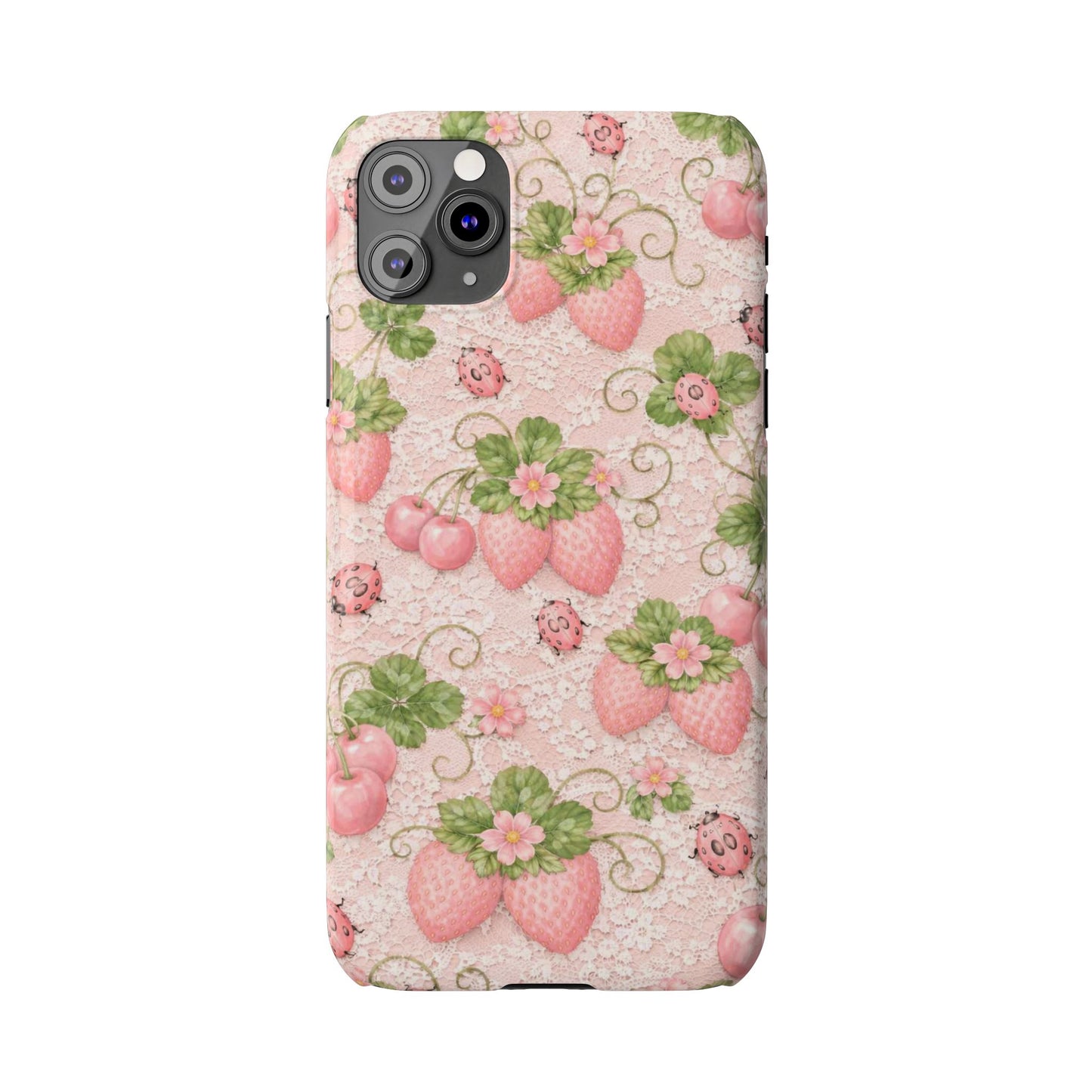 Strawberry Pattern Slim Phone Case — Vintage Pink Floral Fruit Design