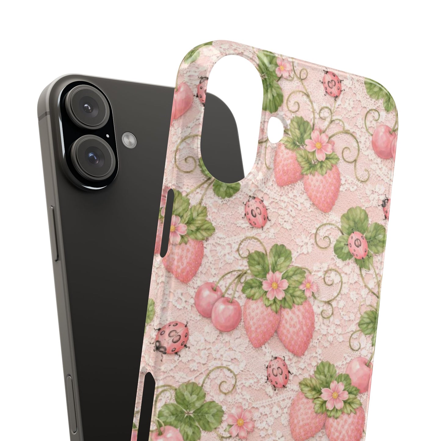 Strawberry Pattern Slim Phone Case — Vintage Pink Floral Fruit Design