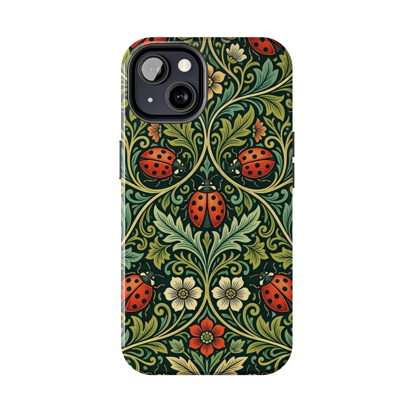 Vintage Floral Ladybug Tough Phone Case — Botanical Victorian Pattern