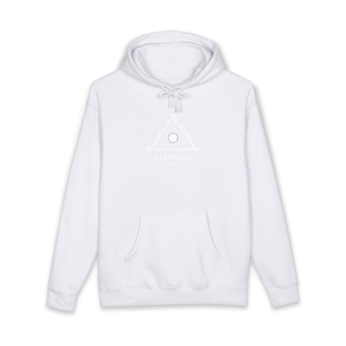 Minimalist Triangle Logo Hoodie — White Casual Streetwear