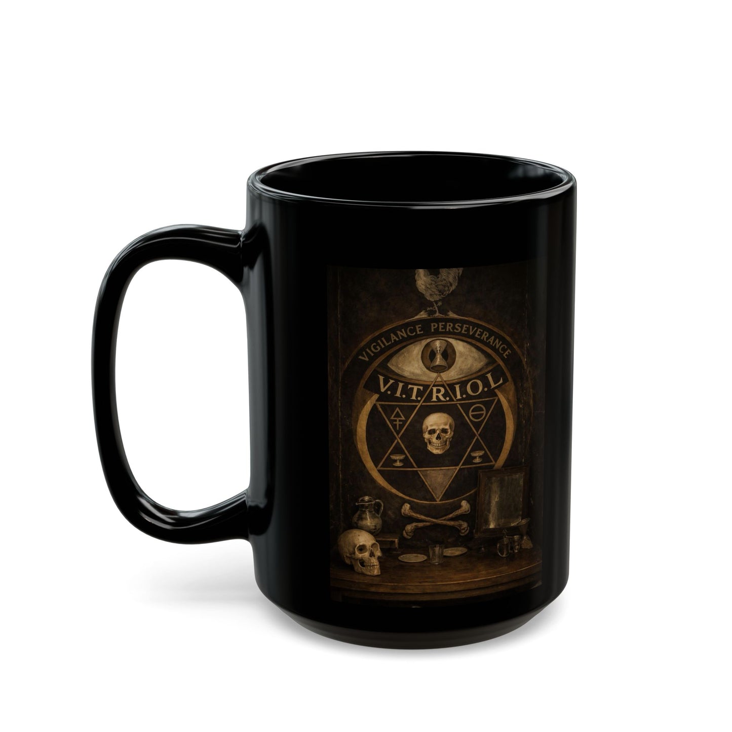 Masonic Chamber of Reflection Black Ceramic Mug — 11oz & 15oz
