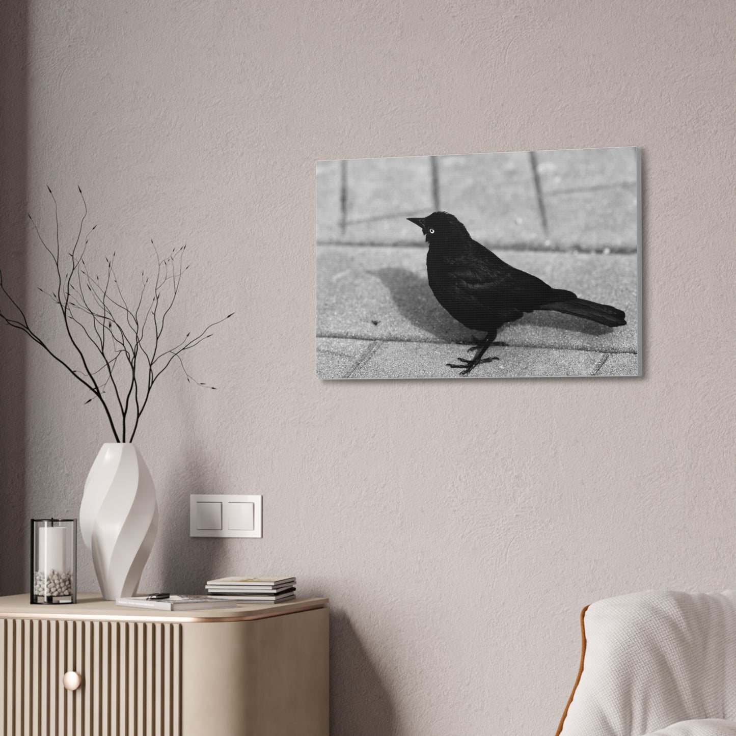 Blackbird Photo Canvas Stretched 1.5'' | Monochrome Bird Wall Art