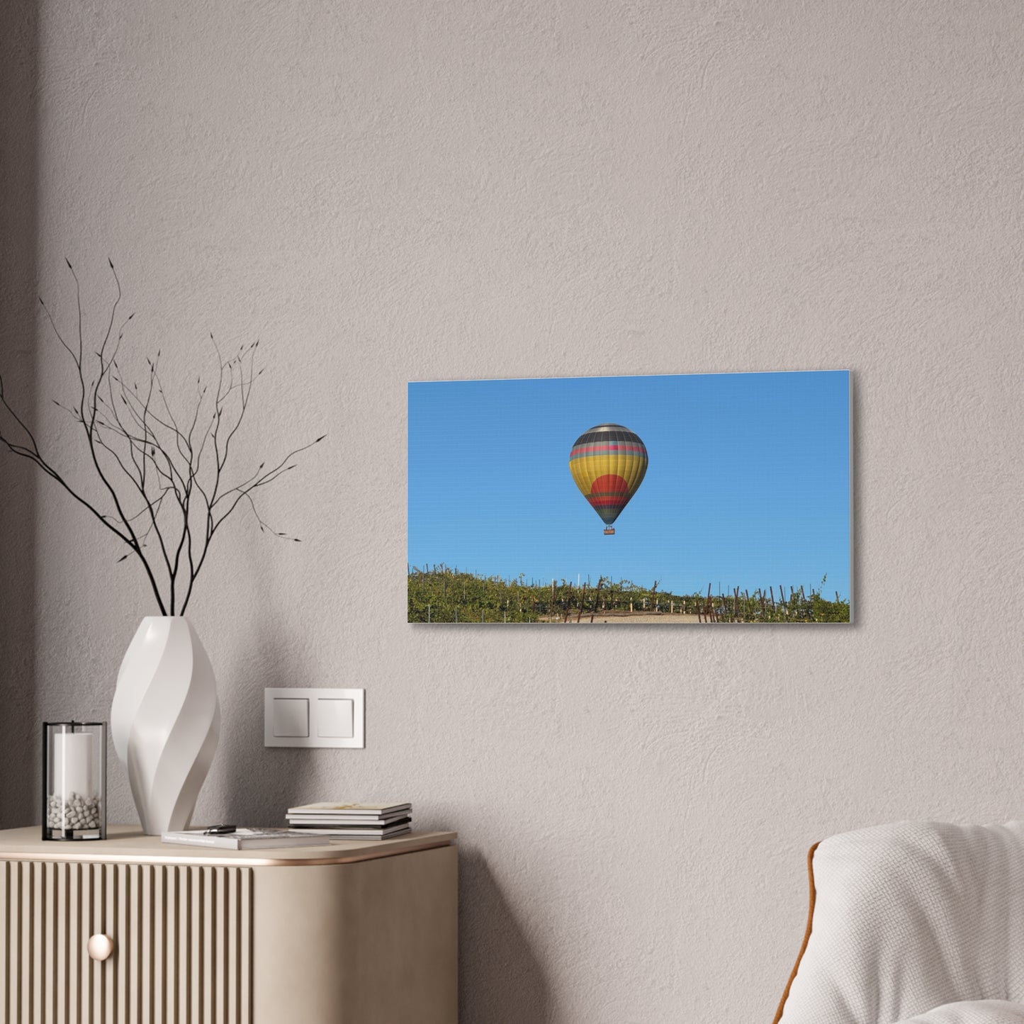Hot Air Balloon Over Vineyard Canvas