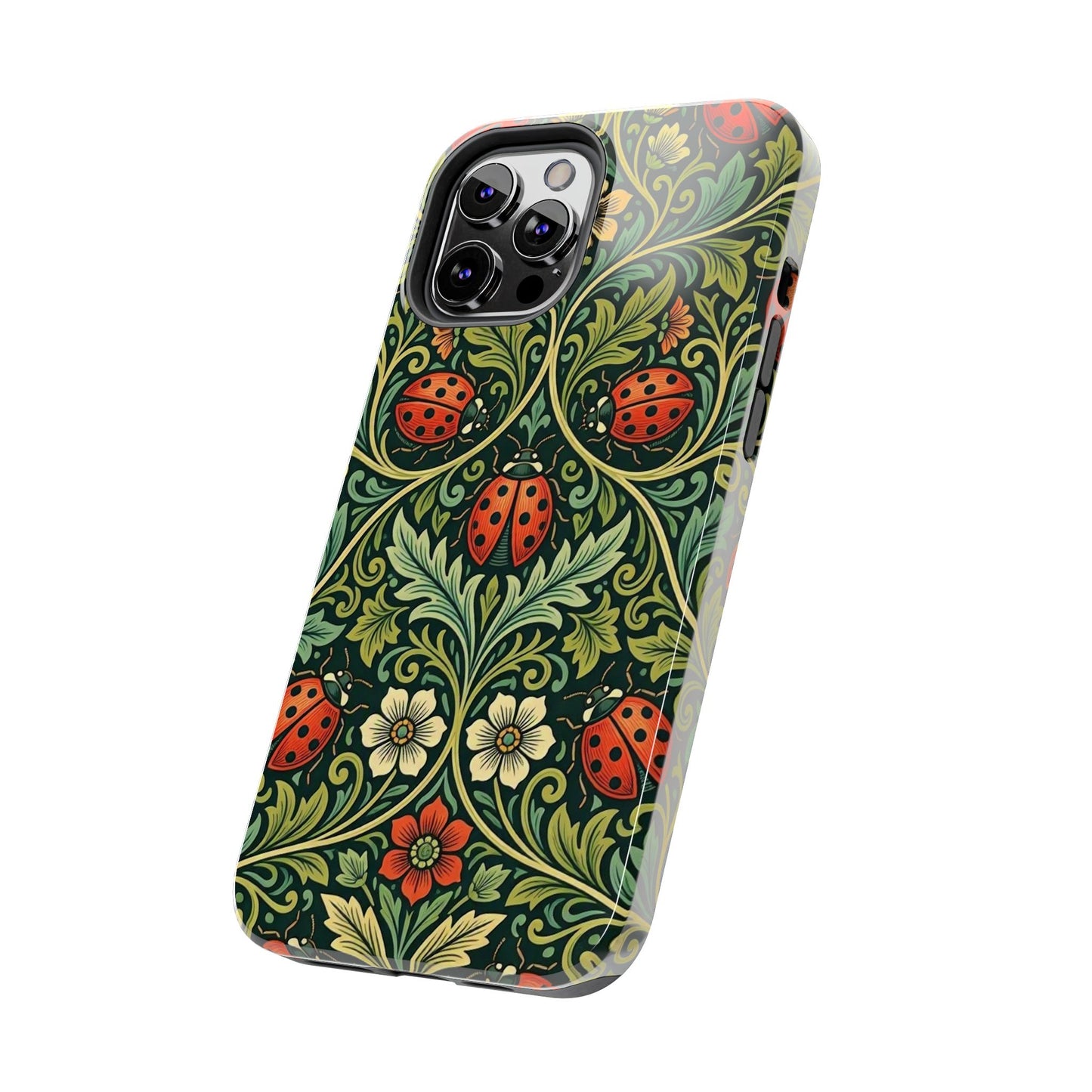 Vintage Floral Ladybug Tough Phone Case — Botanical Victorian Pattern