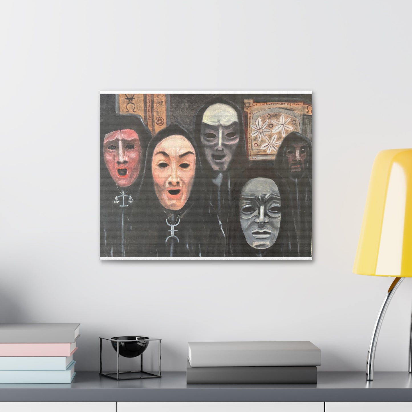 Masked Figures Canvas Stretched 1.5" | Dark Portrait Wall Art