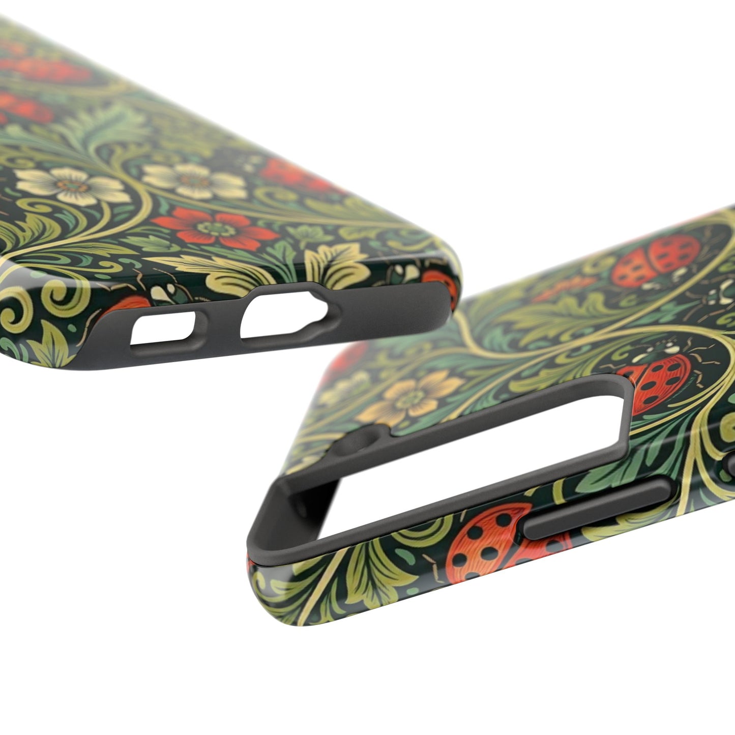 Vintage Floral Ladybug Tough Phone Case — Botanical Victorian Pattern