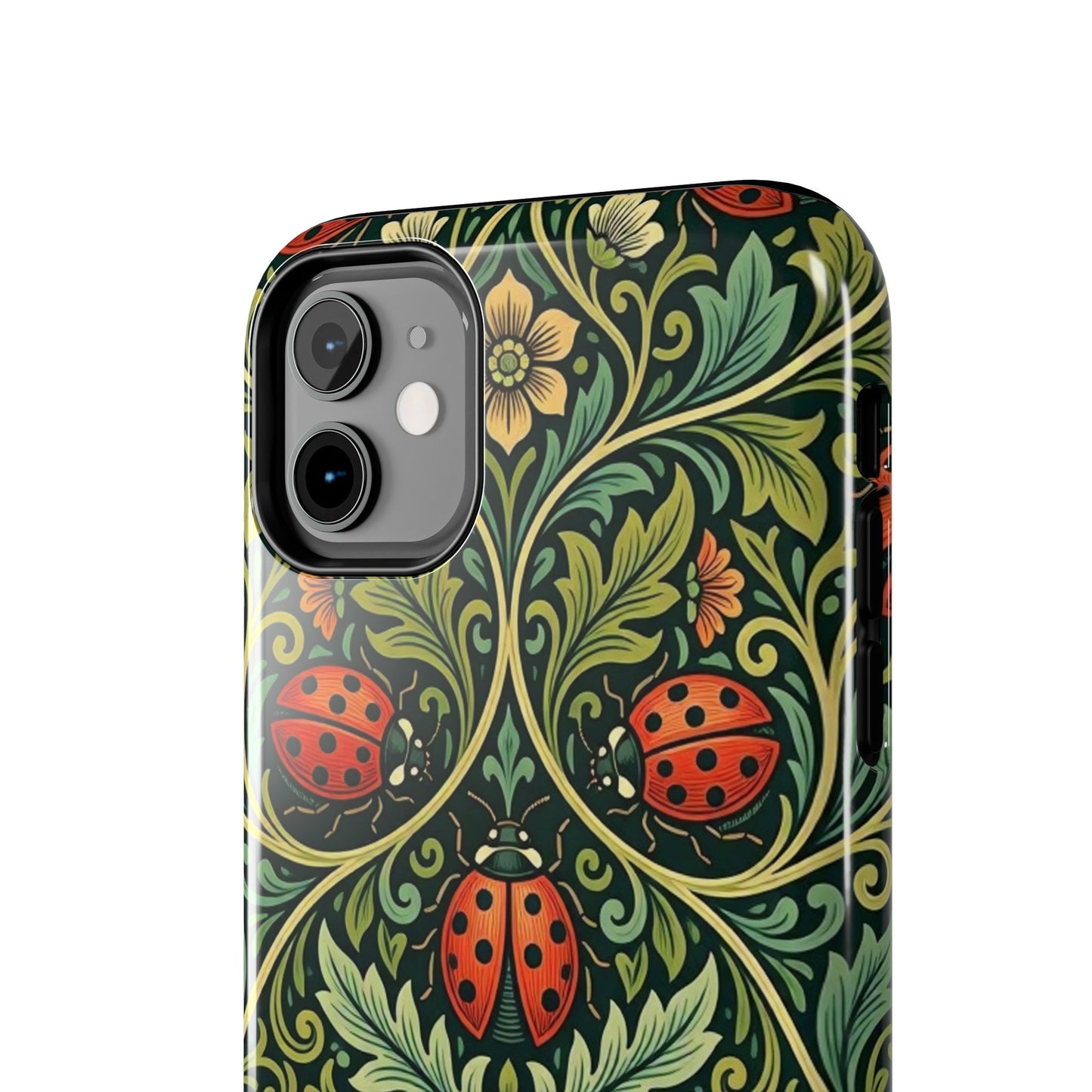 Vintage Floral Ladybug Tough Phone Case — Botanical Victorian Pattern