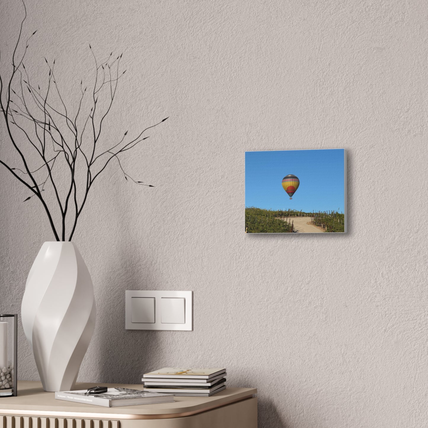 Hot Air Balloon Over Vineyard Canvas