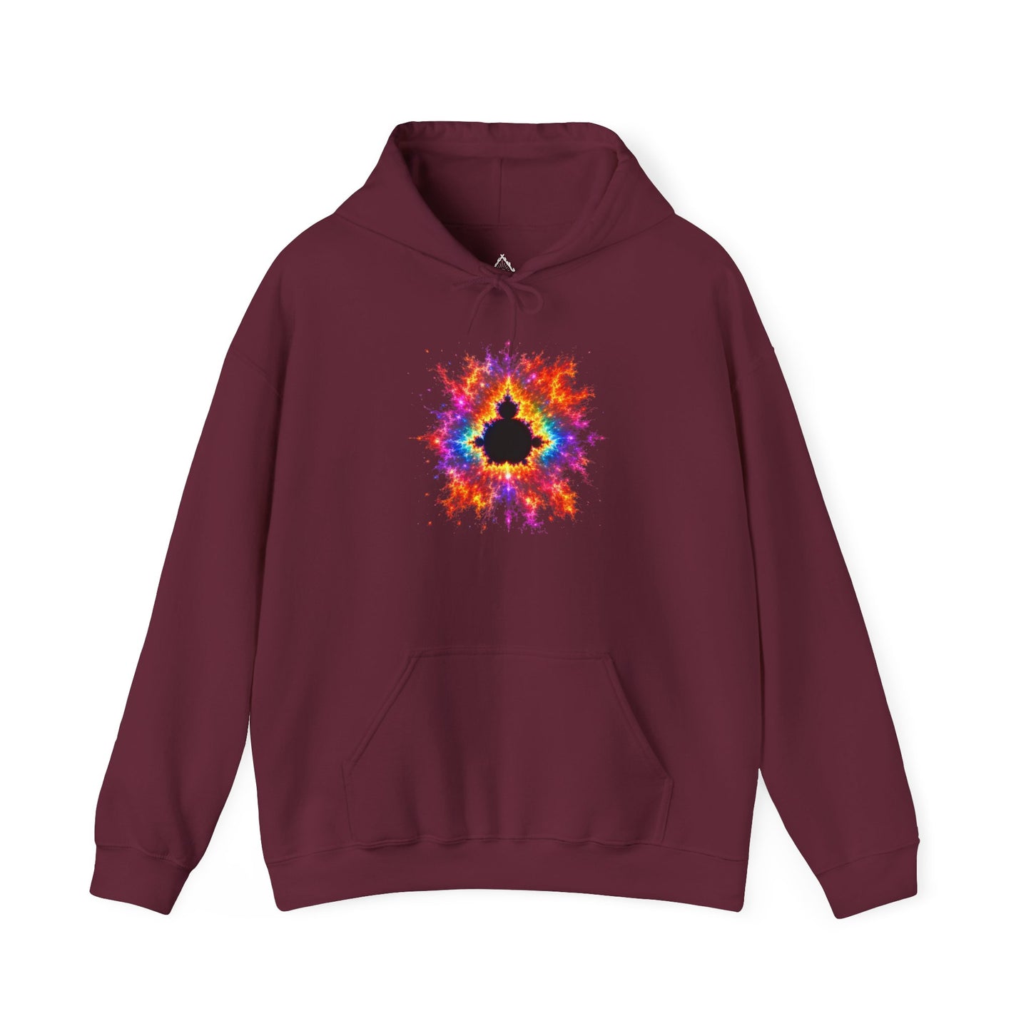 Mandelbrot Nebula Hoodie — Rainbow Fractal Explosion Pullover