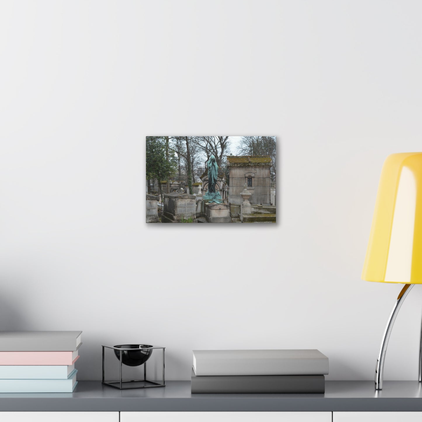 Cemetery Statue Photograph Canvas Stretched 1.5" | Mourning Graveyard Wall Art