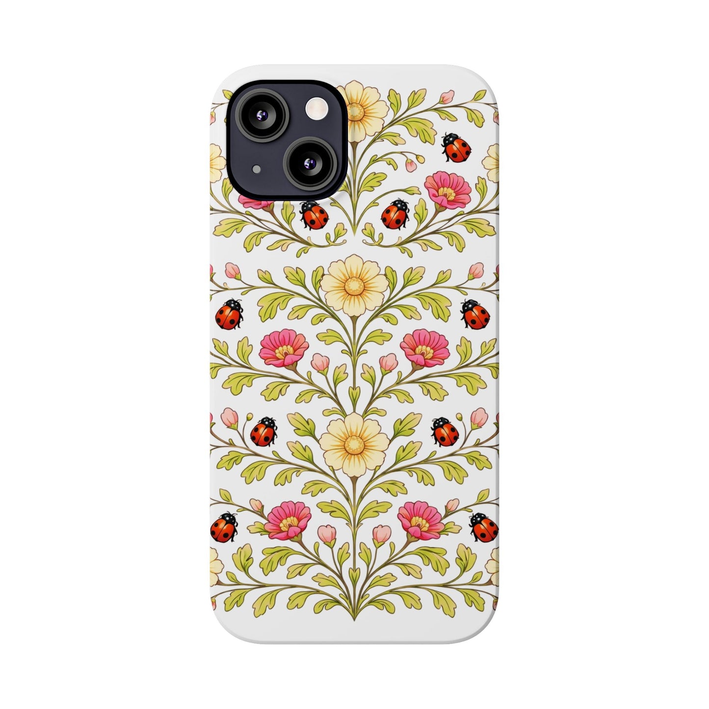 Floral Ladybug Slim Phone Case — Vintage Garden Pattern