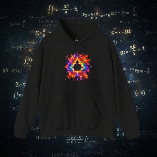 Mandelbrot Nebula Hoodie — Rainbow Fractal Explosion Pullover