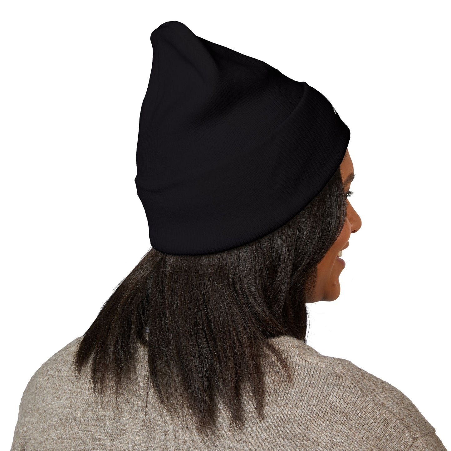Embroidered Heart Rose Cuffed Beanie – Minimal White Knit Winter Hat