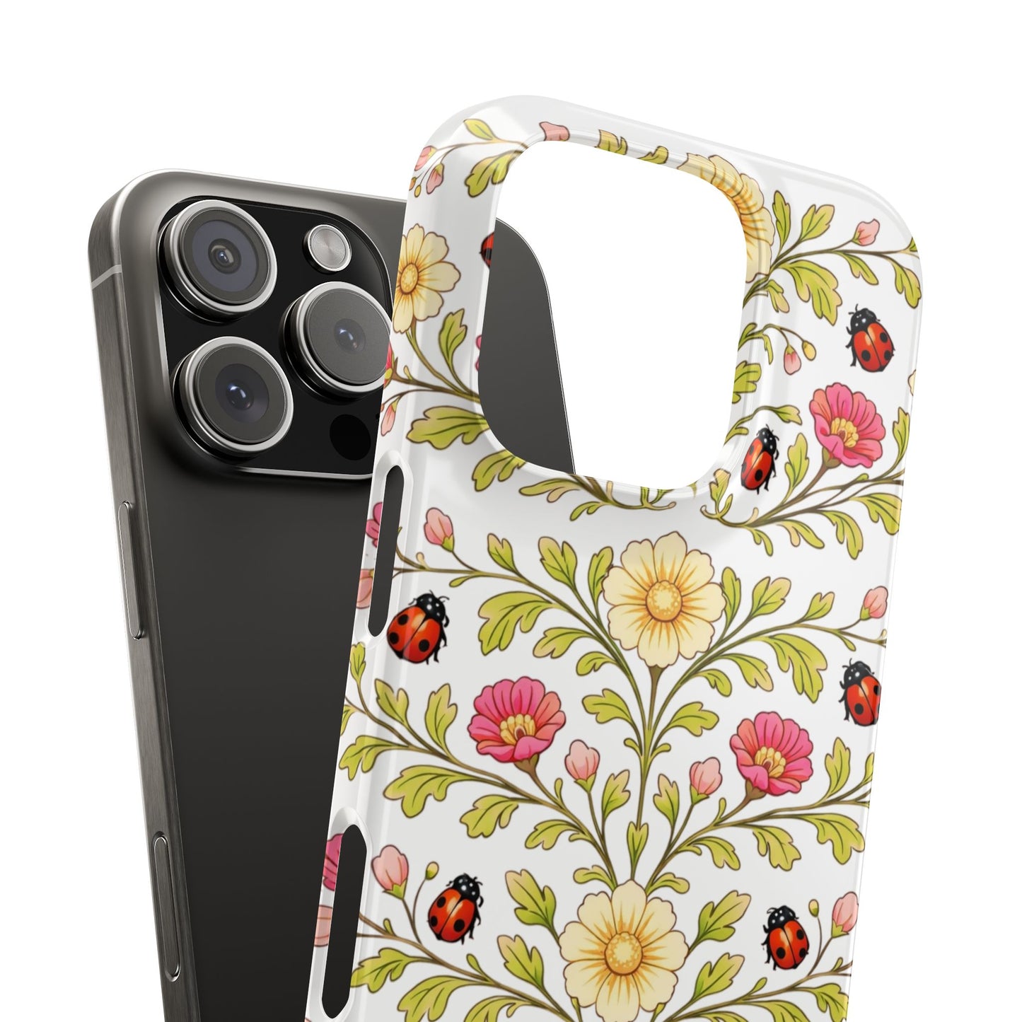 Floral Ladybug Slim Phone Case — Vintage Garden Pattern