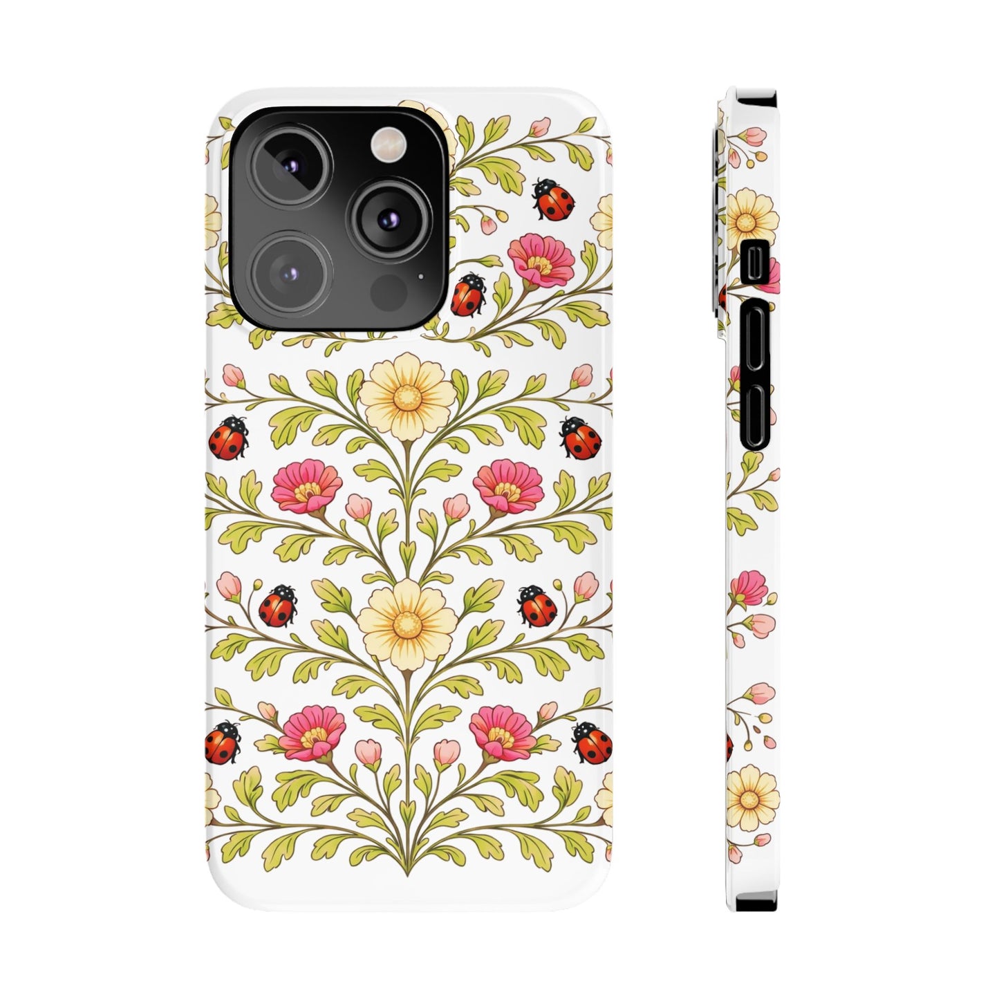 Floral Ladybug Slim Phone Case — Vintage Garden Pattern