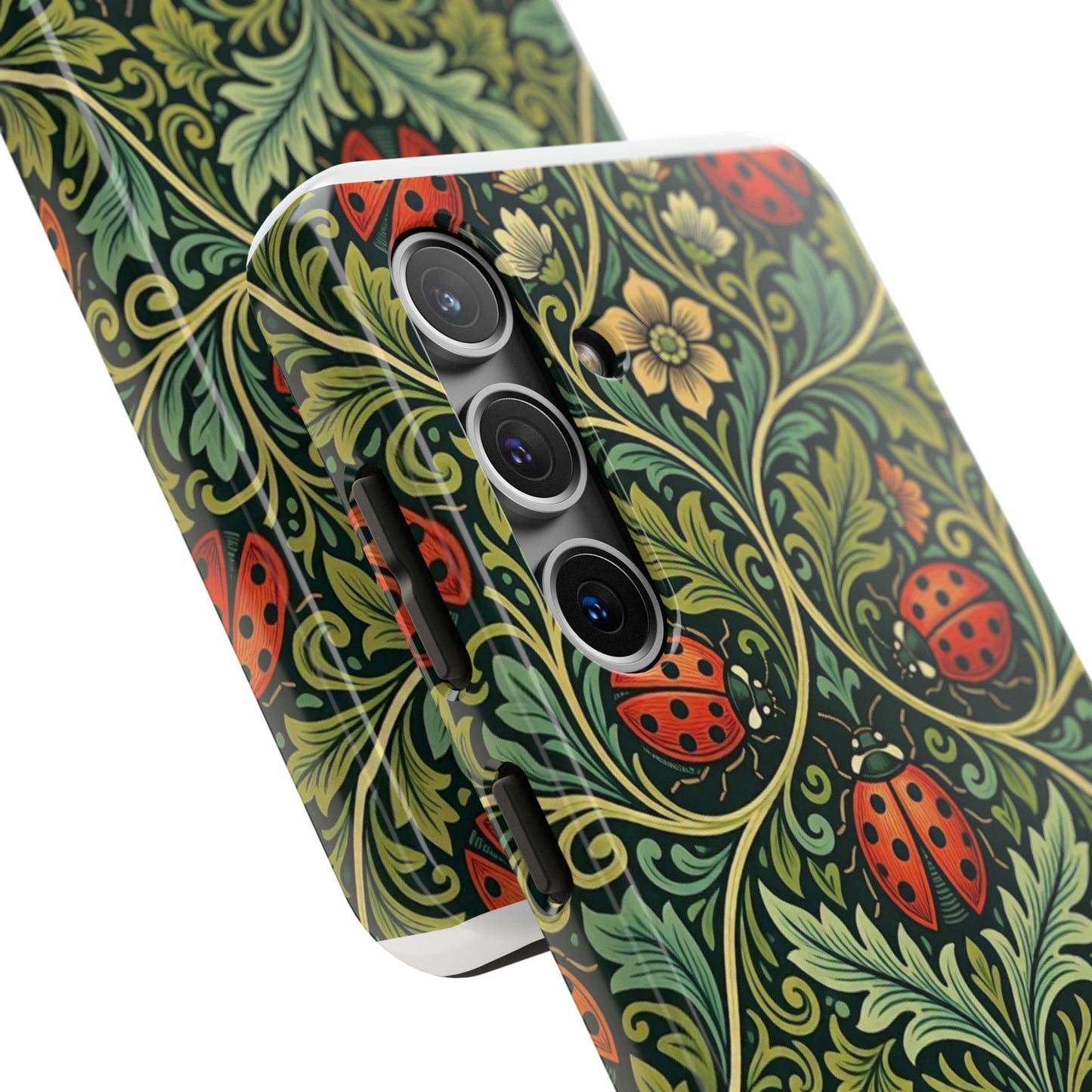 Vintage Floral Ladybug Tough Phone Case — Botanical Victorian Pattern