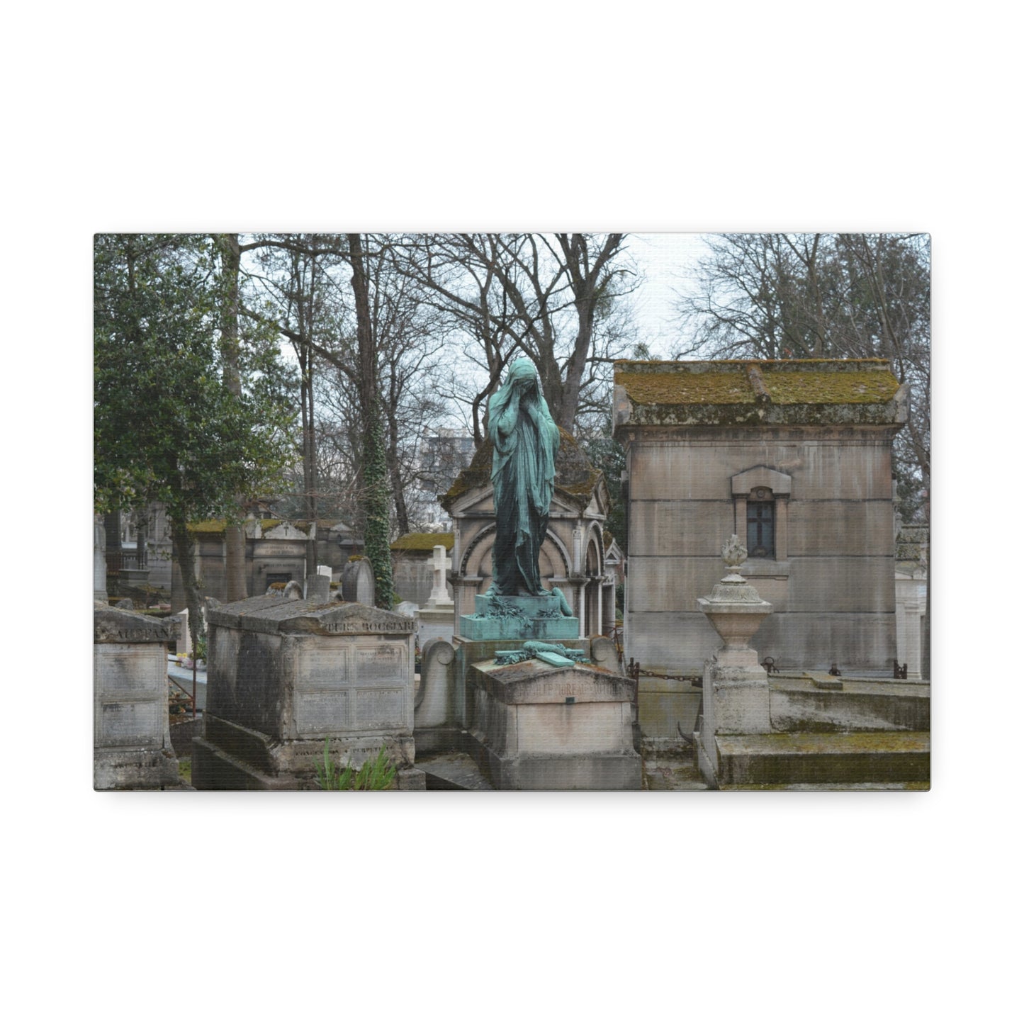 Cemetery Statue Photograph Canvas Stretched 1.5" | Mourning Graveyard Wall Art