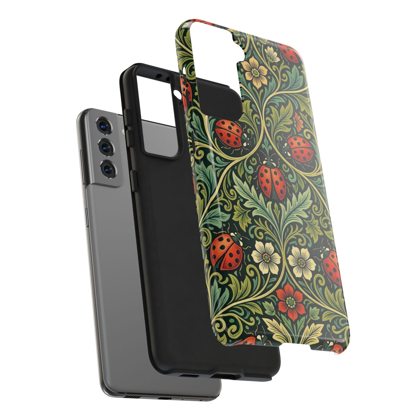 Vintage Floral Ladybug Tough Phone Case — Botanical Victorian Pattern
