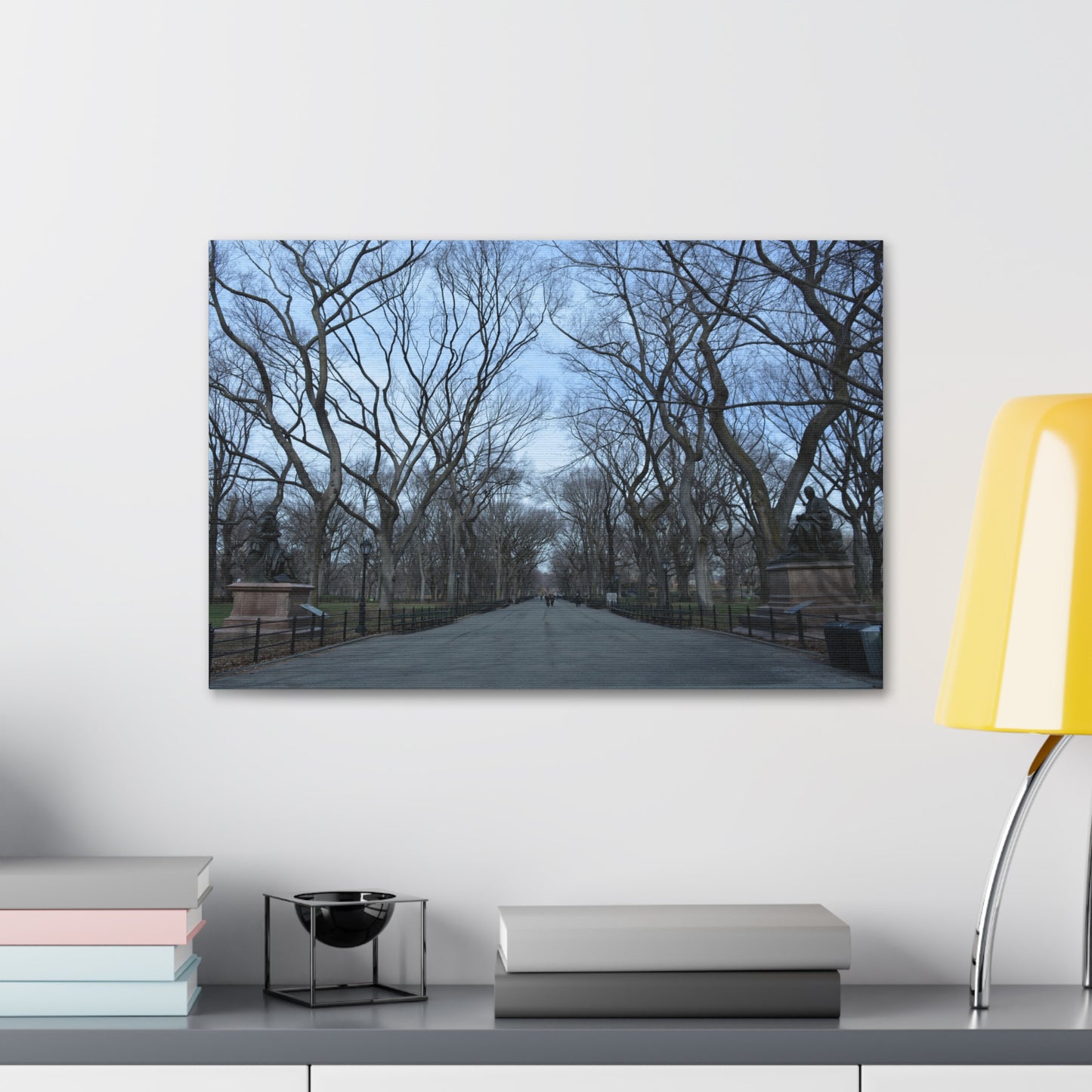 Leafless Tree Lined Path Canvas Stretched | Central Park In Winter Landscape Wall Art