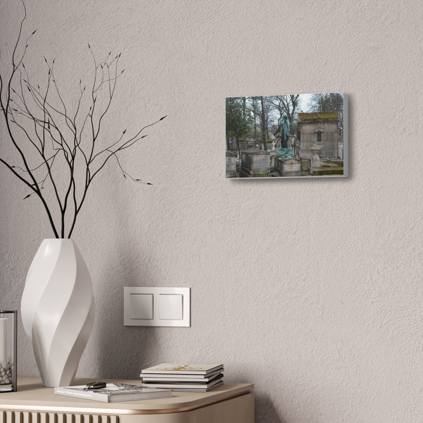 Cemetery Statue Photograph Canvas Stretched 1.5" | Mourning Graveyard Wall Art