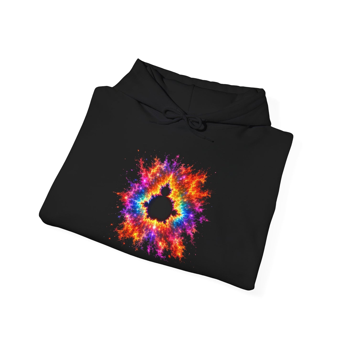 Mandelbrot Nebula Hoodie — Rainbow Fractal Explosion Pullover