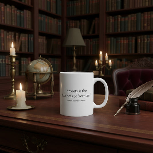"Anxiety is the Dizziness of Freedom" Mug — Kierkegaard