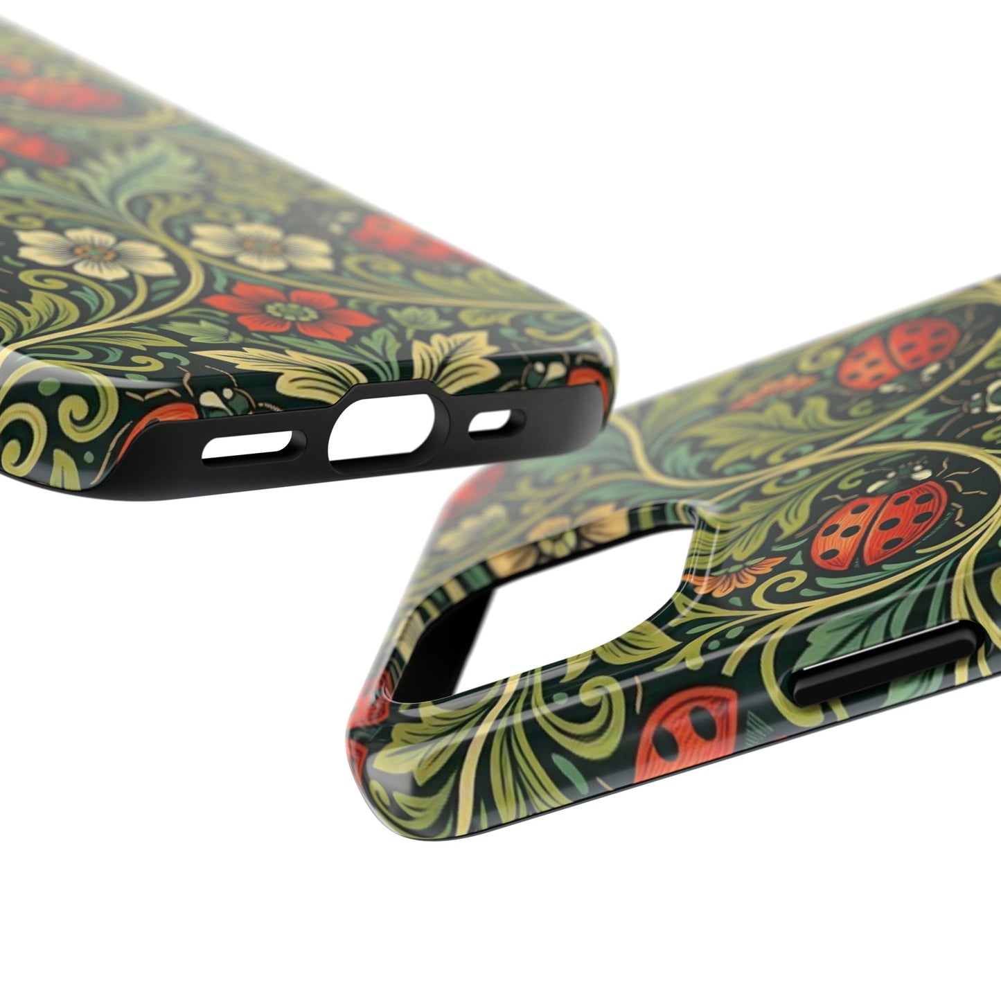 Vintage Floral Ladybug Tough Phone Case — Botanical Victorian Pattern