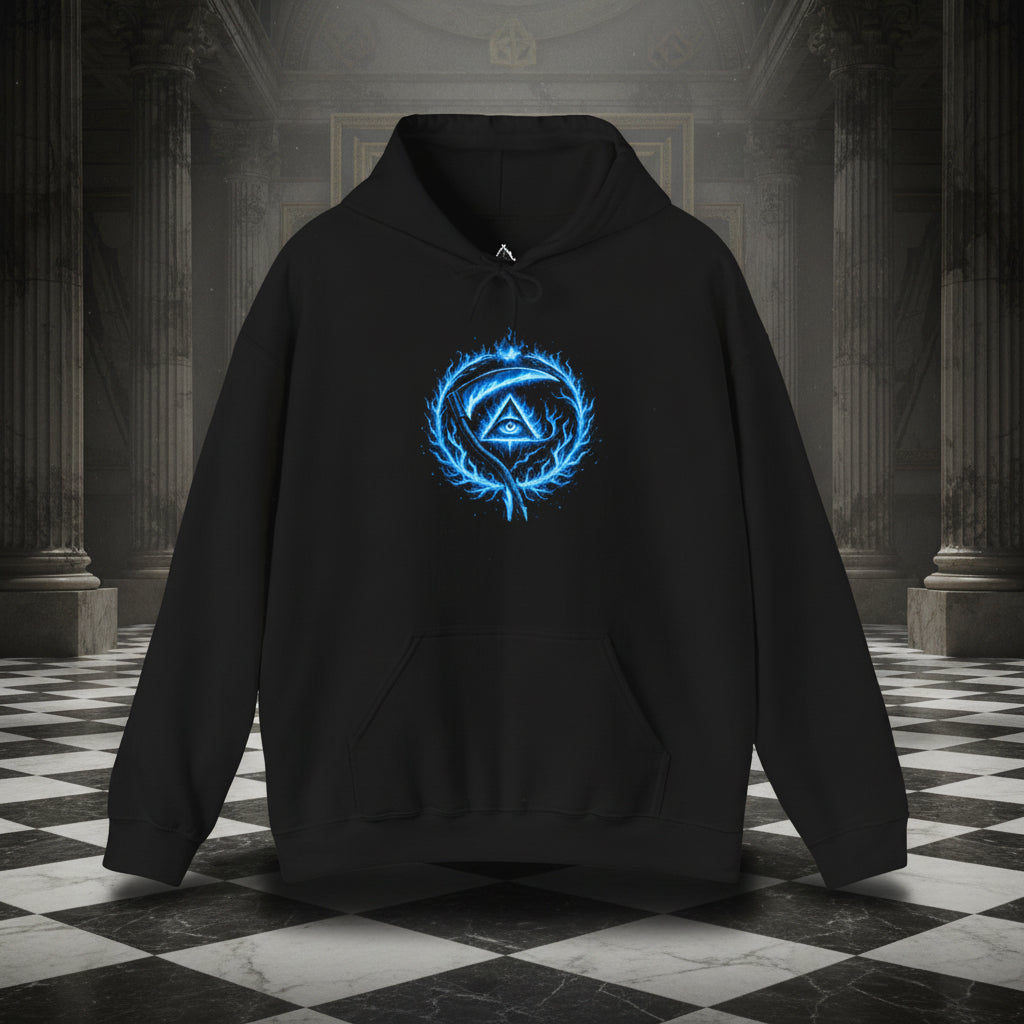 Blue Flame Ouroboros Hoodie – Mystic Eye Symbol Pullover
