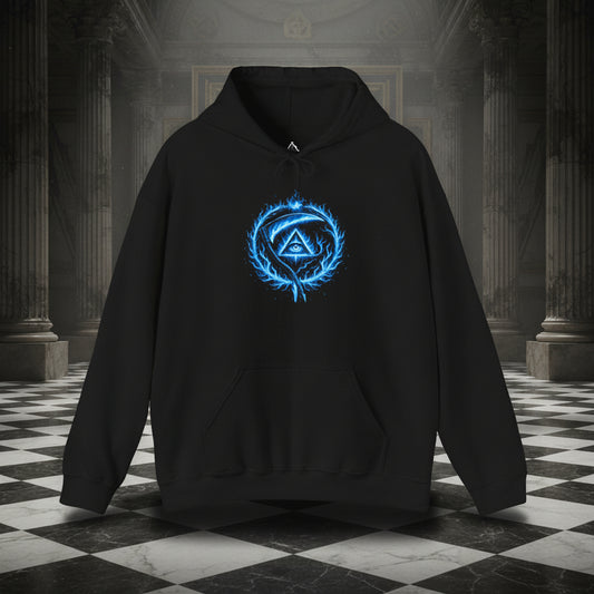 Blue Flame Ouroboros Hoodie – Mystic Eye Symbol Pullover