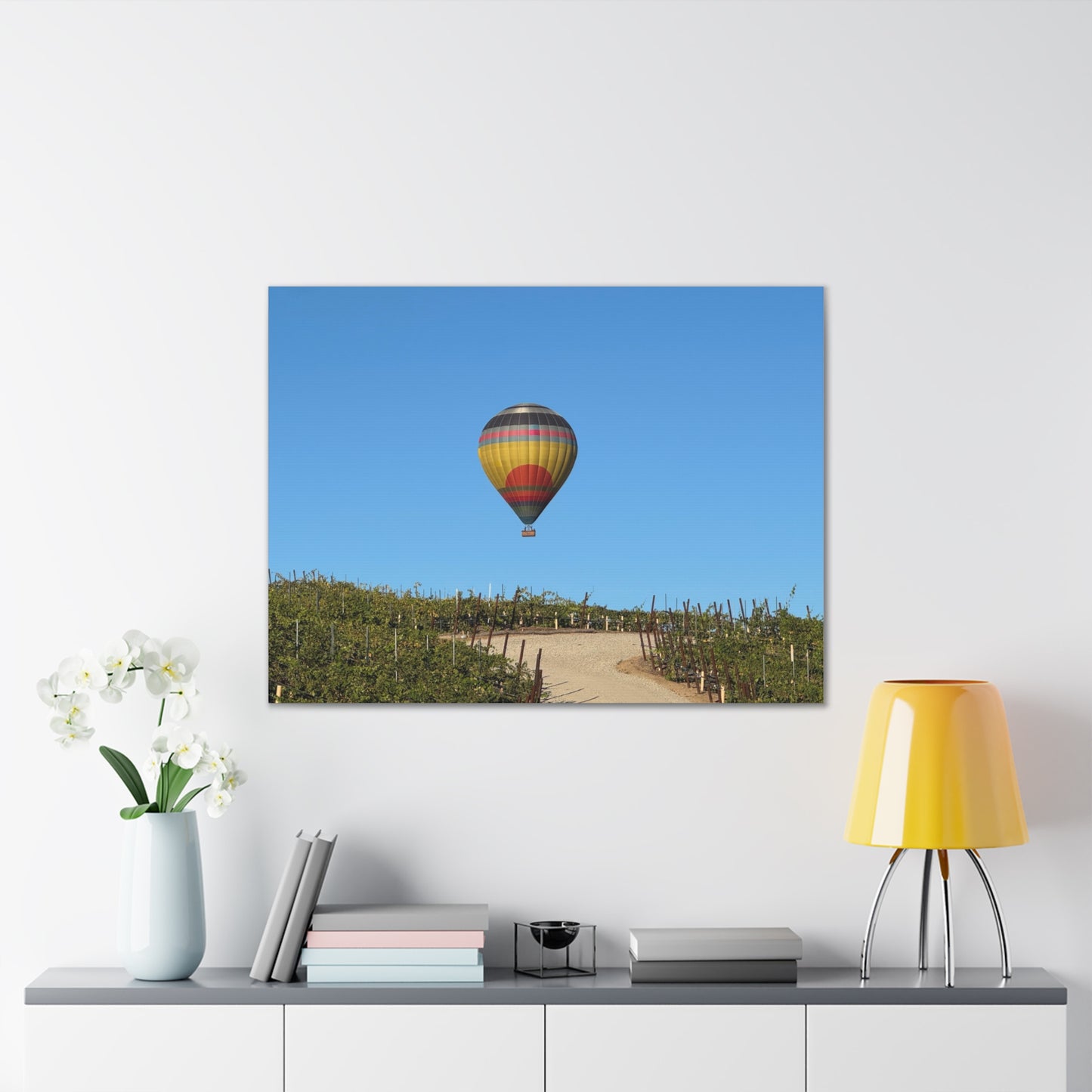Hot Air Balloon Over Vineyard Canvas