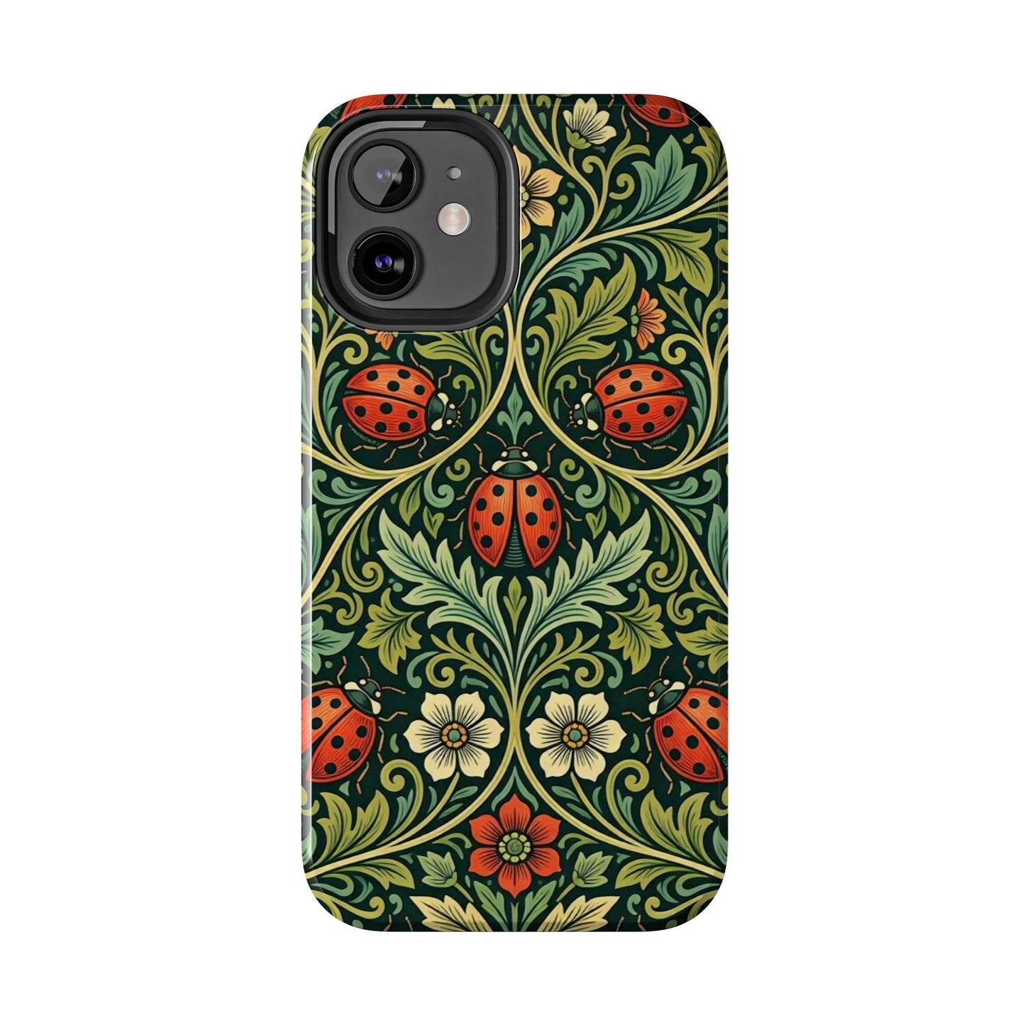 Vintage Floral Ladybug Tough Phone Case — Botanical Victorian Pattern