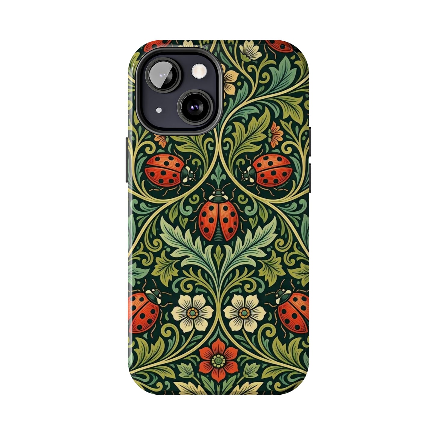 Vintage Floral Ladybug Tough Phone Case — Botanical Victorian Pattern