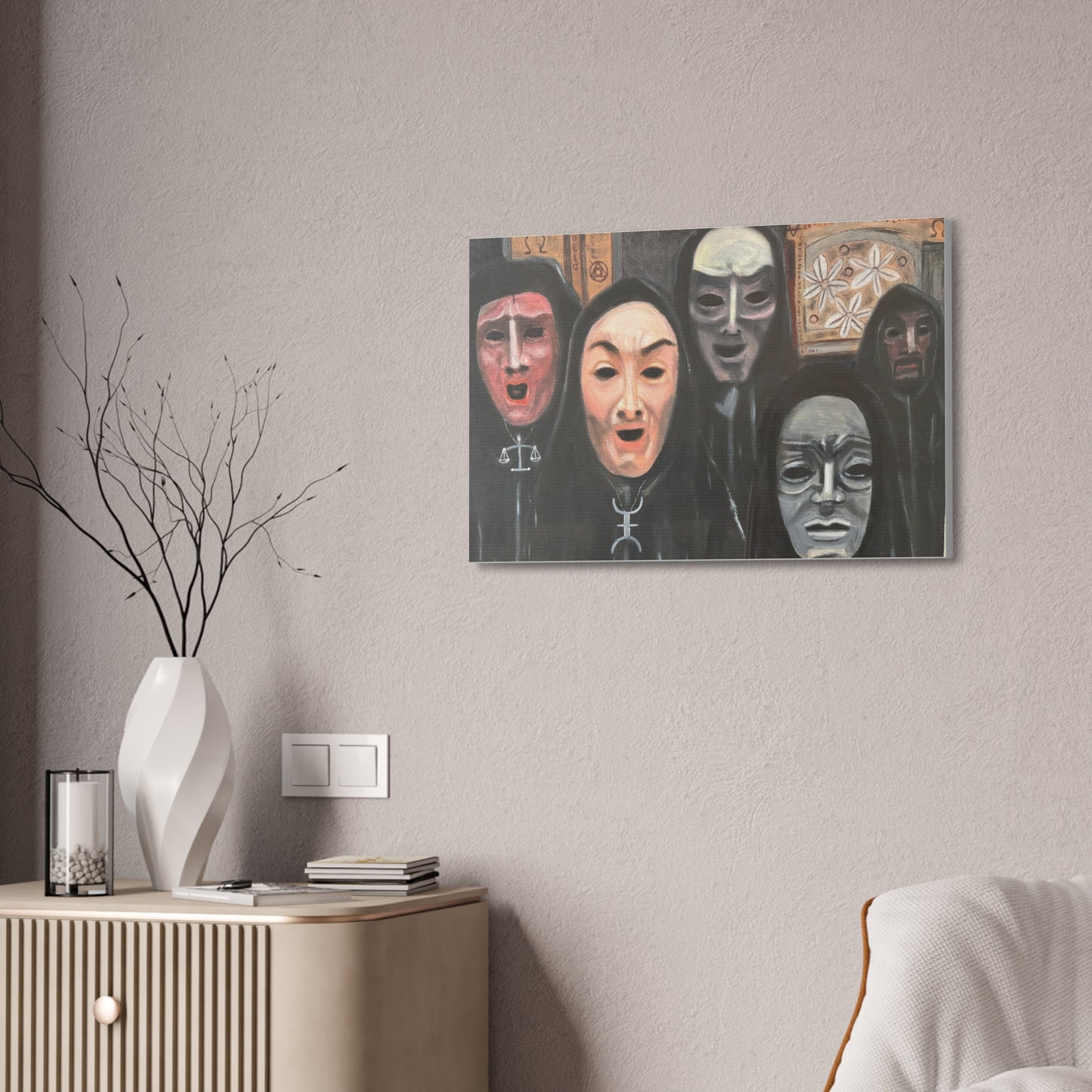 Masked Figures Canvas Stretched 1.5" | Dark Portrait Wall Art
