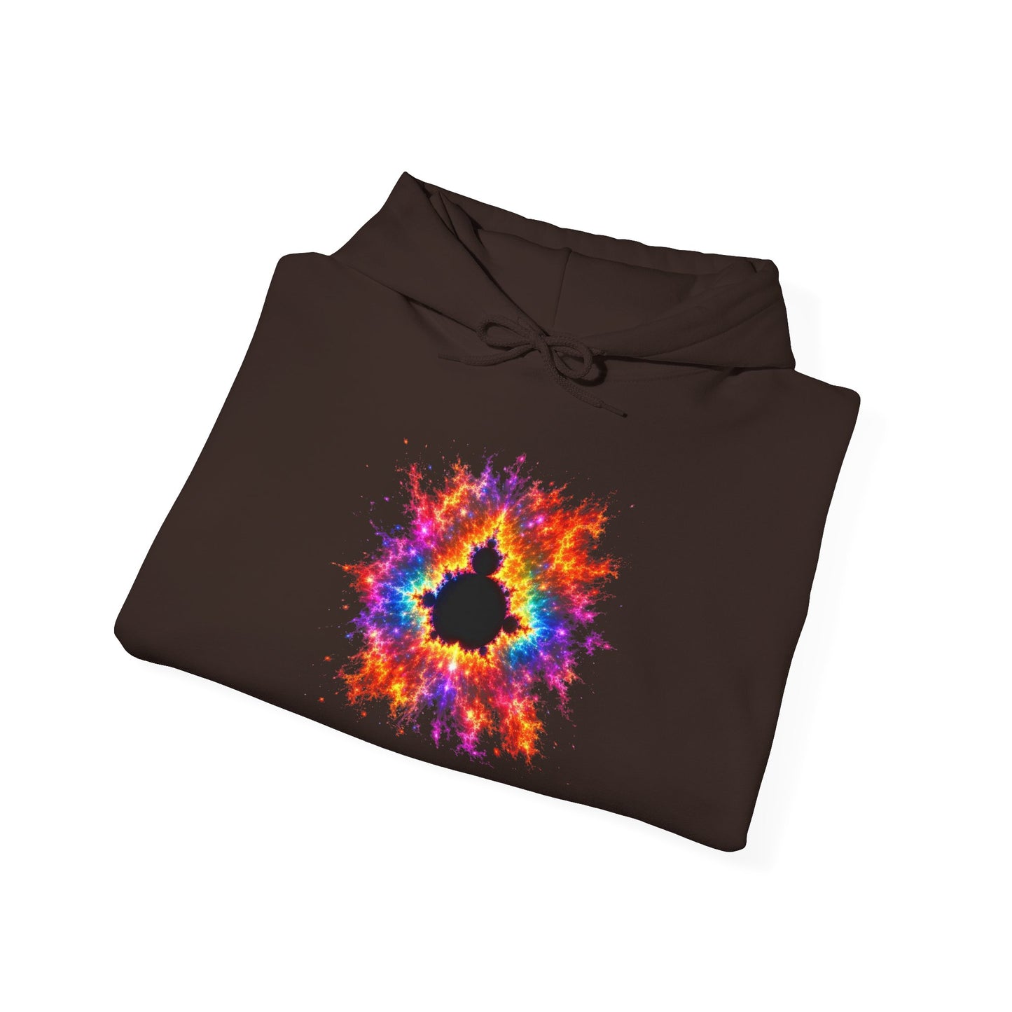 Mandelbrot Nebula Hoodie — Rainbow Fractal Explosion Pullover