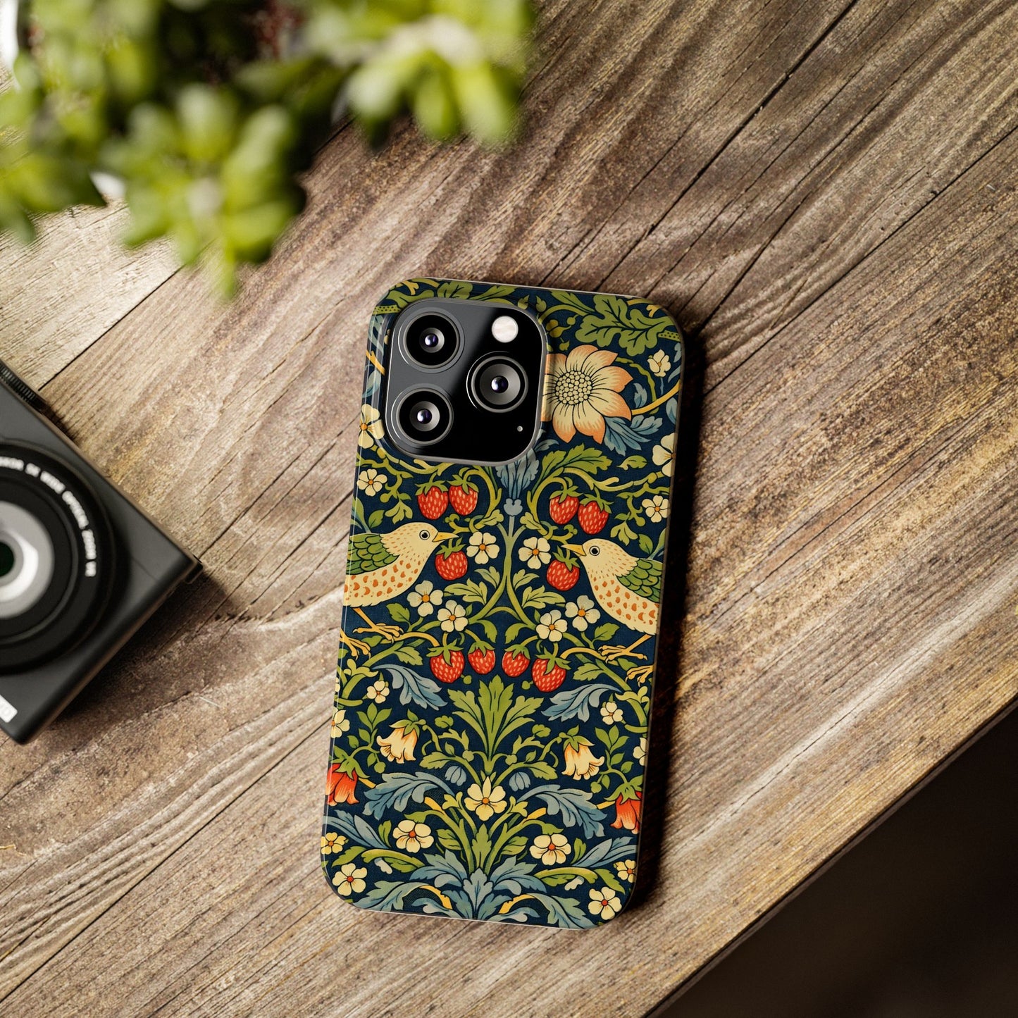 Slim Phone Case — Vintage William Morris Strawberry Thief Floral Pattern