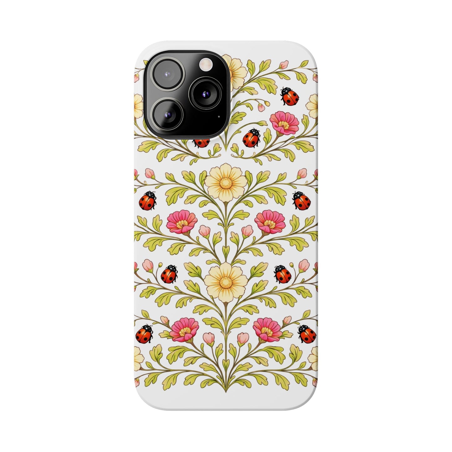 Floral Ladybug Slim Phone Case — Vintage Garden Pattern