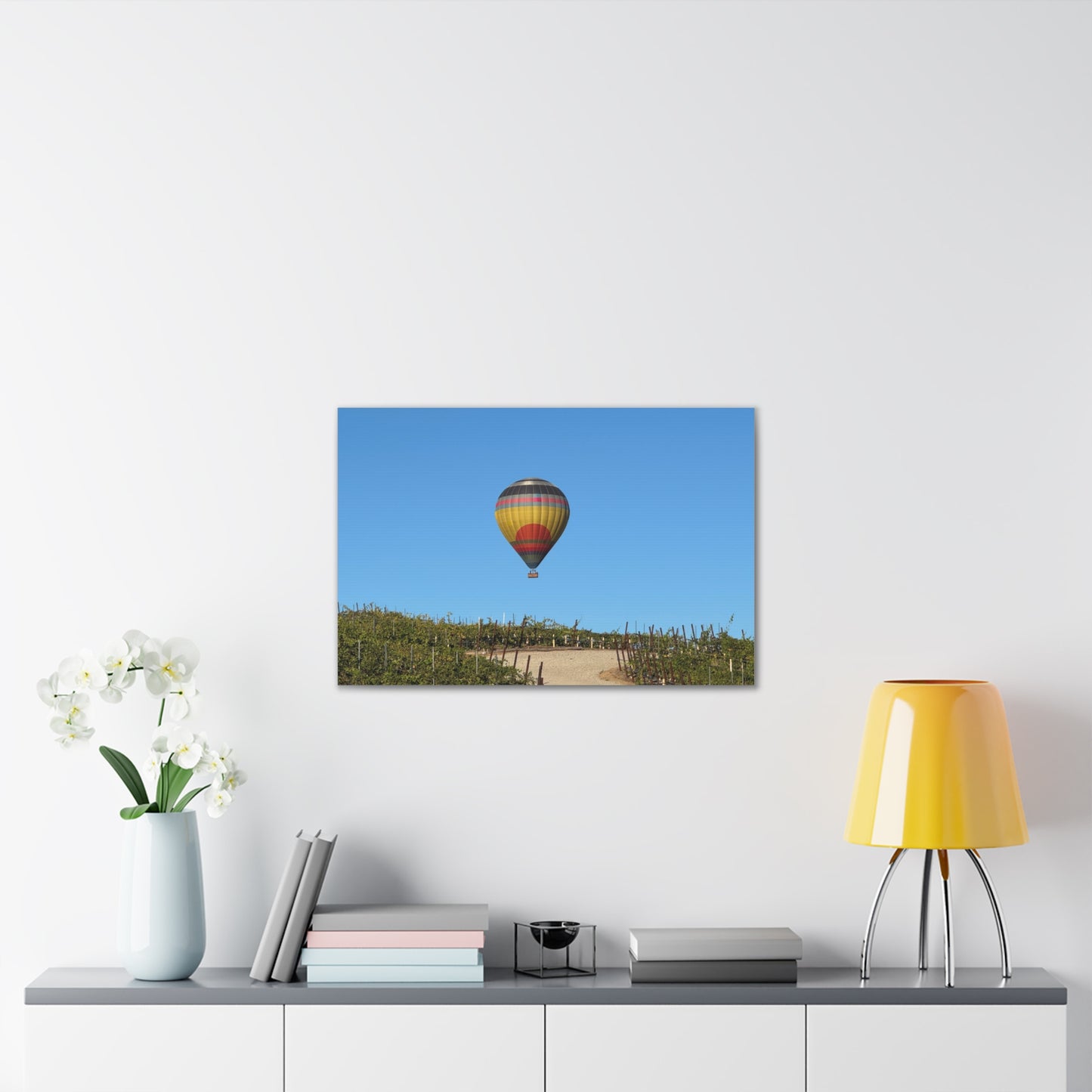 Hot Air Balloon Over Vineyard Canvas