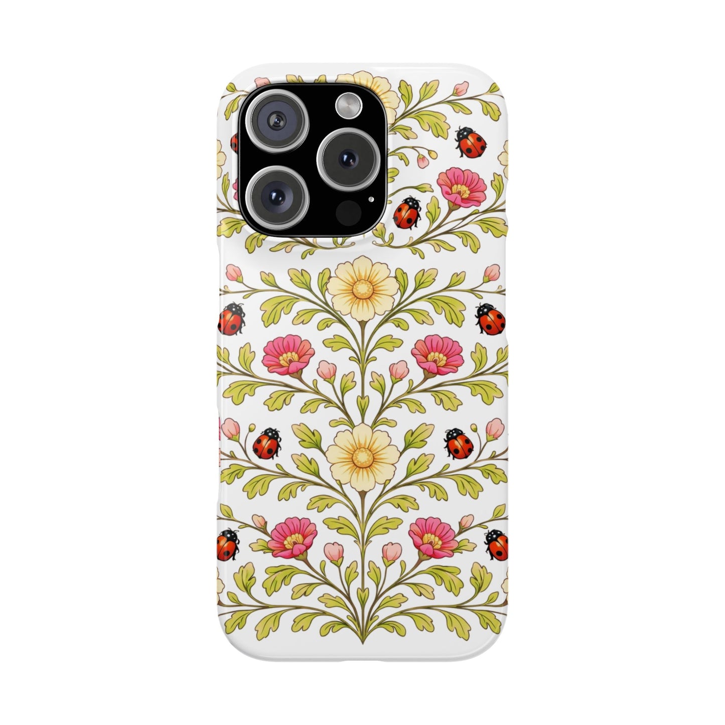 Floral Ladybug Slim Phone Case — Vintage Garden Pattern