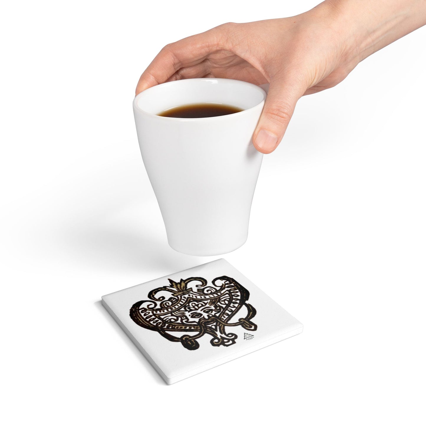Vintage Fleur-de-Lis Ceramic Coaster — Ornate Gothic Mask Design