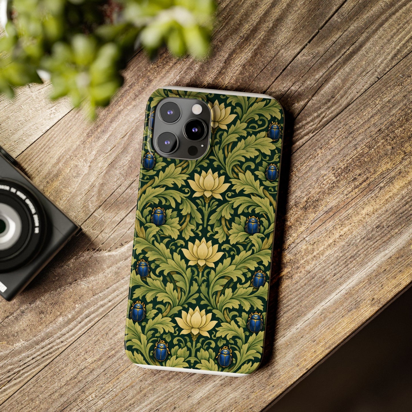 Vintage William Morris Green Lotus & Beetle Slim Phone Case