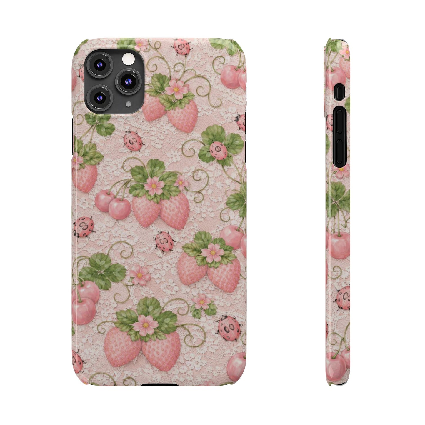 Strawberry Pattern Slim Phone Case — Vintage Pink Floral Fruit Design