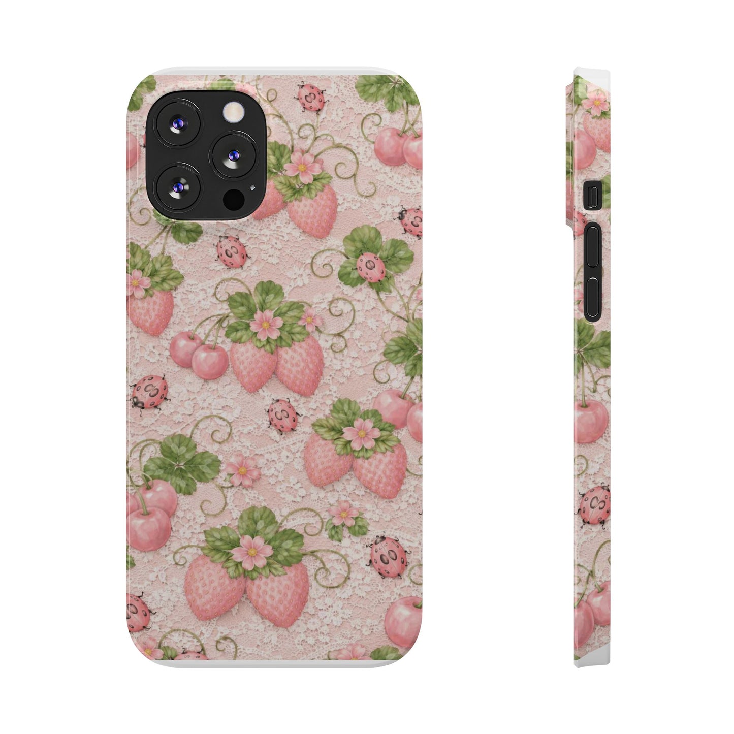Strawberry Pattern Slim Phone Case — Vintage Pink Floral Fruit Design