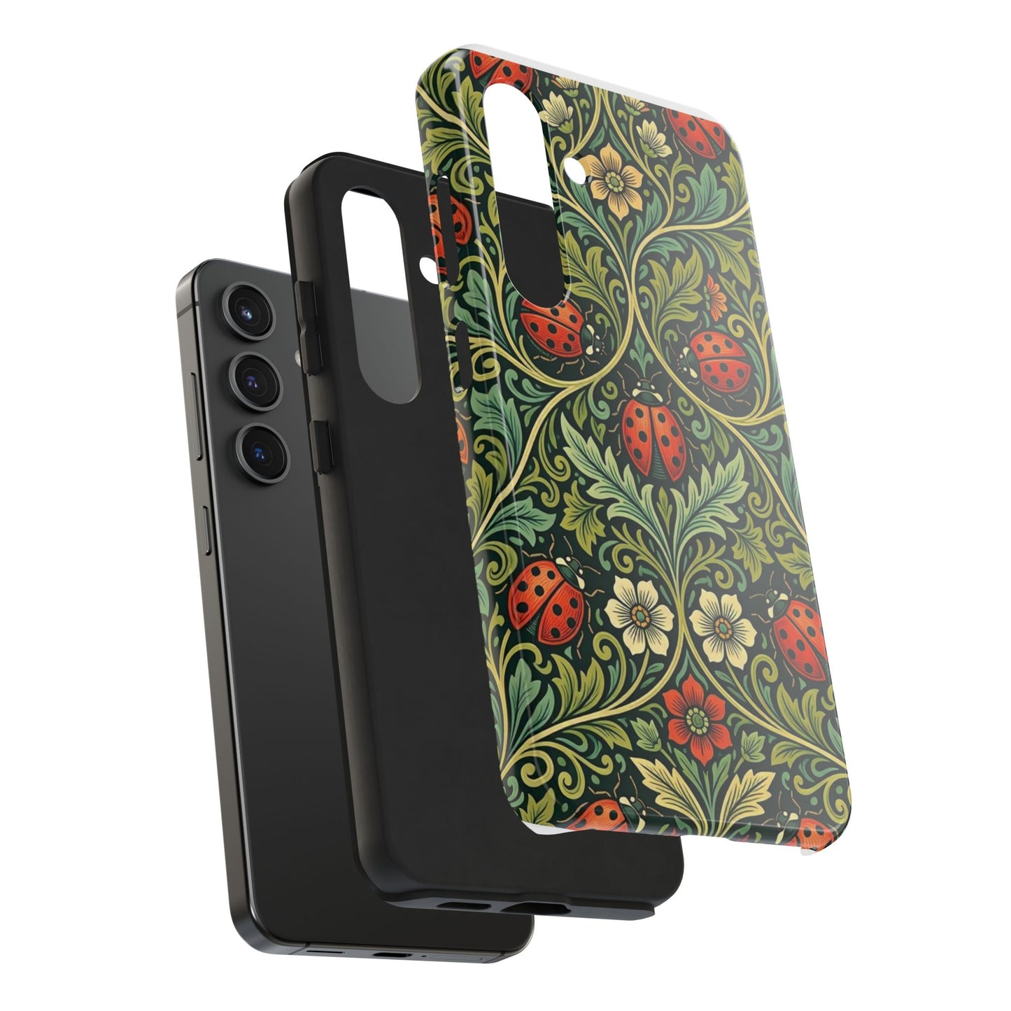 Vintage Floral Ladybug Tough Phone Case — Botanical Victorian Pattern